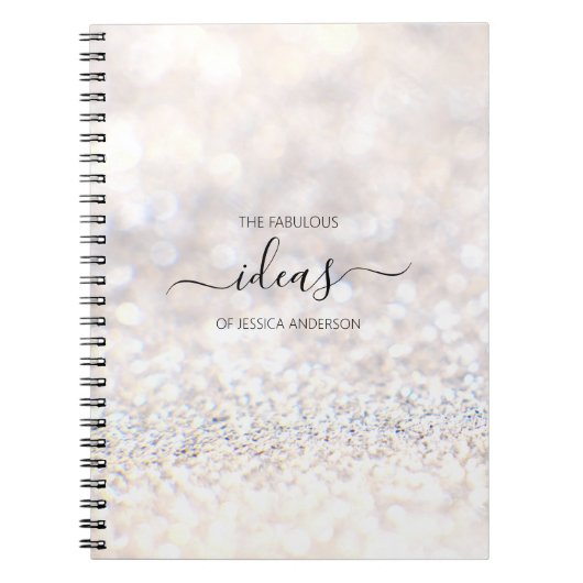 Moderne witte glitter scriptnaam notitieboek (Voorkant)