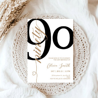 Moderne witte & gouden 90ste verjaardagsfeest kaart
