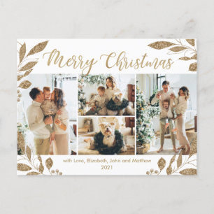 Moderne witte gouden bladeren Foto's met kerstmis Briefkaart
