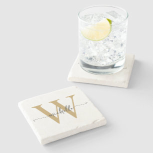 Moderne witte gouden op maat gemaakte monogram naa stenen onderzetter
