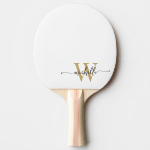 Moderne witte gouden op maat gemaakte monogram naa tafeltennisbatje