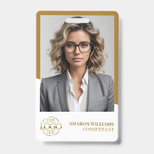 Moderne witte gouden personeelsfoto & bedrijfslogo badge