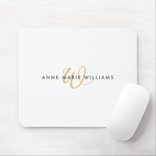 Moderne witte gouden schrijfmonogram muismat