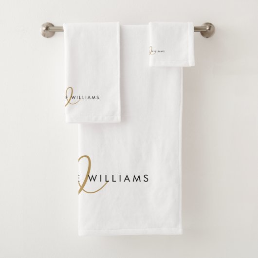 Moderne witte gouden script monogram bad handdoek (Insitu)