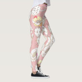 Moderne witte goudroze roze katus Floral Pattern Leggings (Rechts)