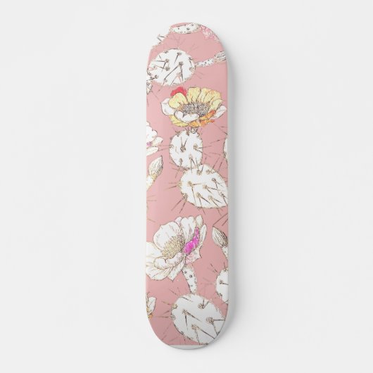 Moderne witte goudroze roze katus Floral Pattern Skateboard (Voorkant)