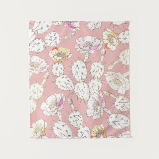 Moderne witte goudroze roze katus Floral Pattern Wandkleed (Voorkant)