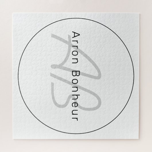 Moderne witte grijs en zwart | Naam kool en monogr Legpuzzel (Horizontaal)