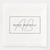 Moderne witte grijs en zwart | Naam kool en monogr Servet (Voorkant)