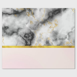 Moderne witte grijze marmer met Gold Ribbon Cadeaupapier