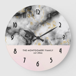 Moderne witte grijze marmer met Gold Ribbon famili Grote Klok