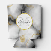 Moderne witte grijze marmer met Gold Ribbon Monogr Blikjeskoeler (Achterkant)