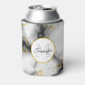 Moderne witte grijze marmer met Gold Ribbon Monogr Blikjeskoeler (Blikje Achterkant)