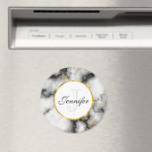 Moderne witte grijze marmer met Gold Ribbon Monogr Magneet (Insitu (Vaatwasser))