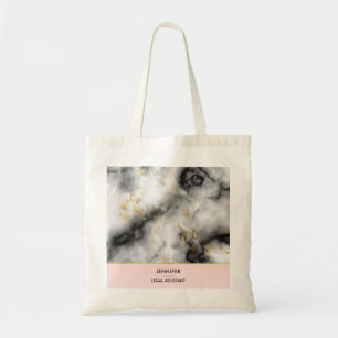 Moderne witte grijze marmer met Gold Ribbon Tote Bag