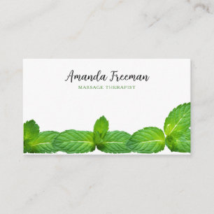 Moderne Witte & Groene Munt Bladeren Massage Thera Visitekaartje