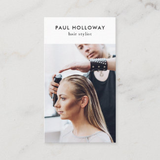 Moderne witte haarstylist foto eenvoudig elegant visitekaartje
