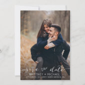 Moderne, witte, handgeschreven foto save the date (Voorkant)
