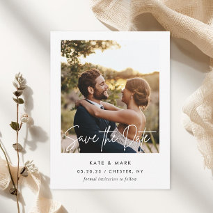 Moderne witte kader foto save the date briefkaart