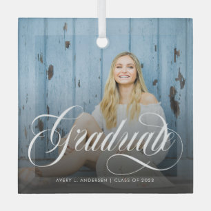 Moderne witte kalligrafie Foto Afstuderen Glas Ornament