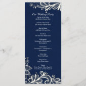 Moderne witte kant marine blauwe bruiloft programm programma (Achterkant)