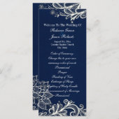 Moderne witte kant marine blauwe bruiloft programm programma (Voorkant / Achterkant)