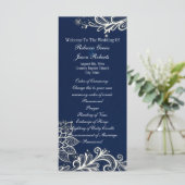 Moderne witte kant marine blauwe bruiloft programm programma (Staand voorkant)