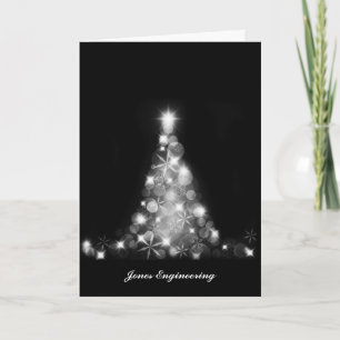 Moderne Witte Kerstboom Graphic op Zwart Feestdagen Kaart
