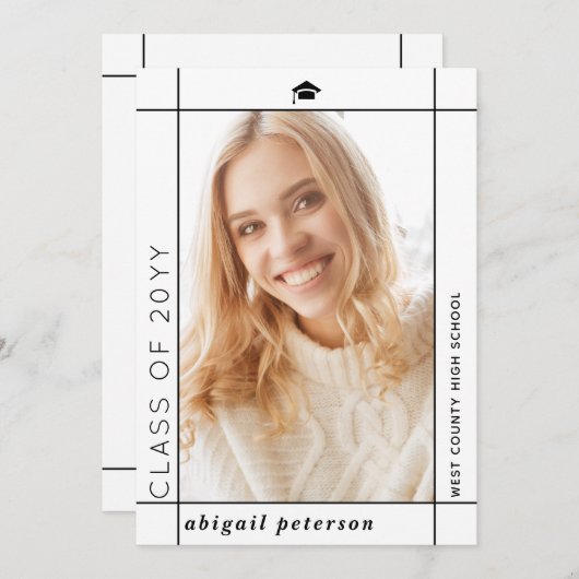 Moderne witte Klasse van 2025 afstuderen foto Aankondiging (Voorkant / Achterkant)