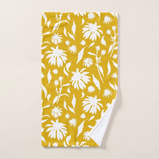 Moderne witte kloonbloemen op mosterdgeel bad handdoek (Handdoek)