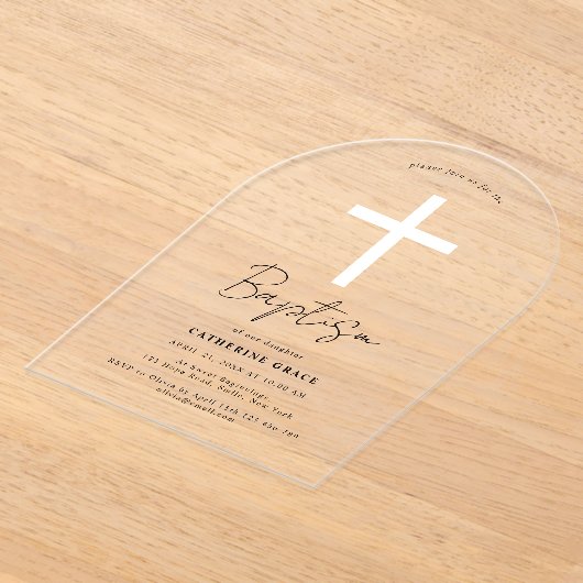 Moderne Witte Kruis doop en doop Acryl Uitnodigingen (Laagn)