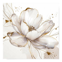 Moderne Witte Magnolia Gouden Lijn Kunst Bloemige 
