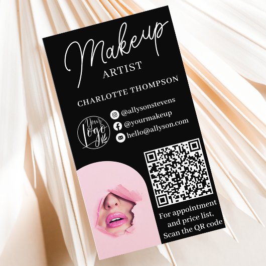 Moderne witte make-up logo Qr code 2 foto's Visitekaartje