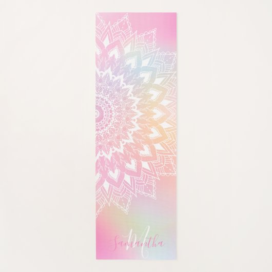 Moderne witte mandala girly pastel regenboog monog yogamat (Voorkant)