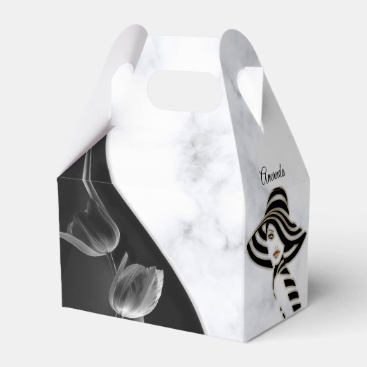 Moderne witte - marmer Black Abstracte cadeaudoos Bedankdoosjes (Achterkant)