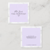Moderne witte marmer- en paarse nageltechnicus vierkante visitekaartje (Voorkant / Achterkant)