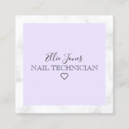 Moderne witte marmer- en paarse nageltechnicus vierkante visitekaartje