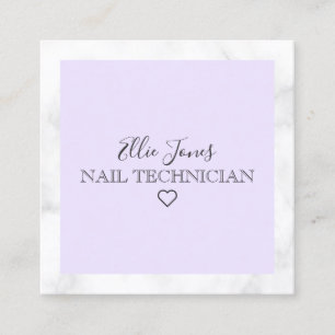 Moderne witte marmer- en paarse nageltechnicus vierkante visitekaartje