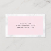 Moderne witte marmer- en roze nageltechnicus visitekaartje (Achterkant)