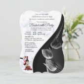 Moderne witte marmer en zwarte bachelorette kaart (Staand voorkant)