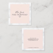 Moderne witte marmer- en zwarte roze nageltechnicu vierkante visitekaartje (Voorkant / Achterkant)