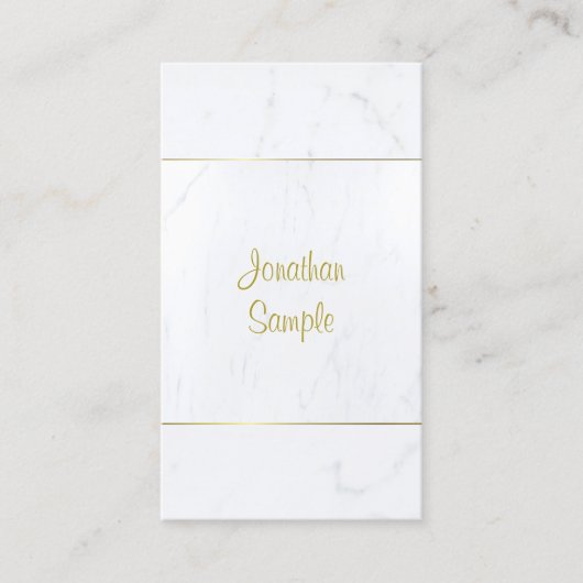 Moderne witte marmer Gold Script Plain Luxurous Visitekaartje (Voorkant)