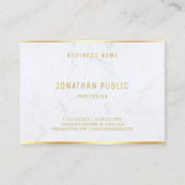 Moderne witte, marmer Gold Text Sjabloon elegant Visitekaartje (Achterkant)