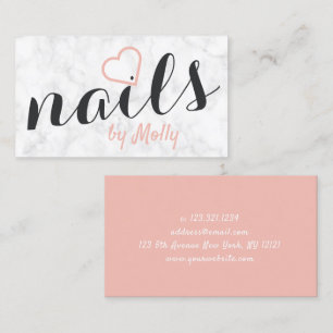 Moderne,  witte marmer roze zwarte nagels visitekaartje