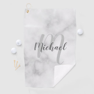 Moderne witte marmer, speciaal monogram & naam golfhanddoek