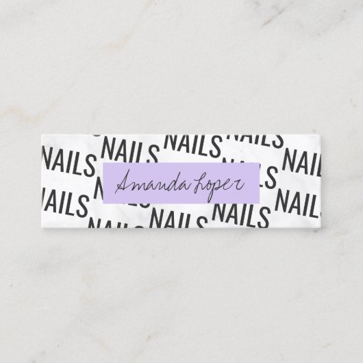 Moderne  witte marmer zwarte paarse nagels mini mini visitekaartje (Voorkant)