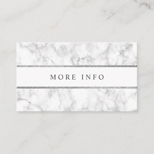 Moderne witte marmeren bruiloft details informatiekaartje (Voorkant)