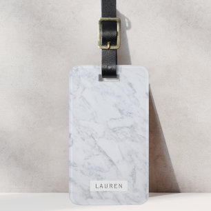 Moderne witte marmeren gepersonaliseerde bagagelab bagagelabel