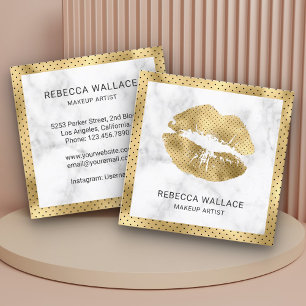 Moderne Witte Marmeren Gouden Lippen Make-up Artie Vierkante Visitekaartje