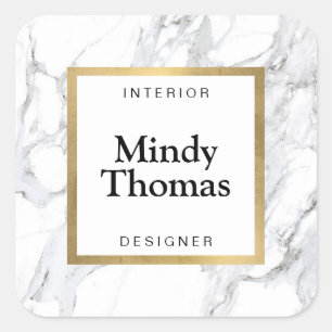 Moderne witte marmeren nep gouden lijst vierkante sticker
